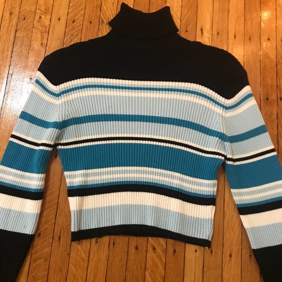 y2k vintage cropped blue striped turtleneck - Picture 2 of 3